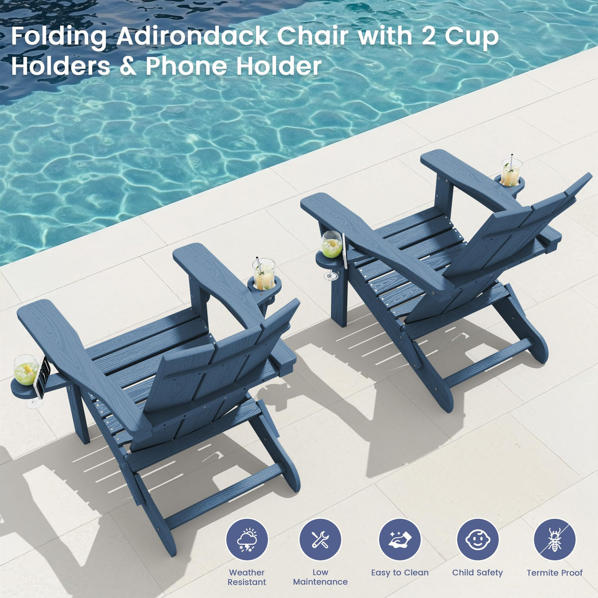 Blue Folding Adirondack Chairs Set of 6 Y126