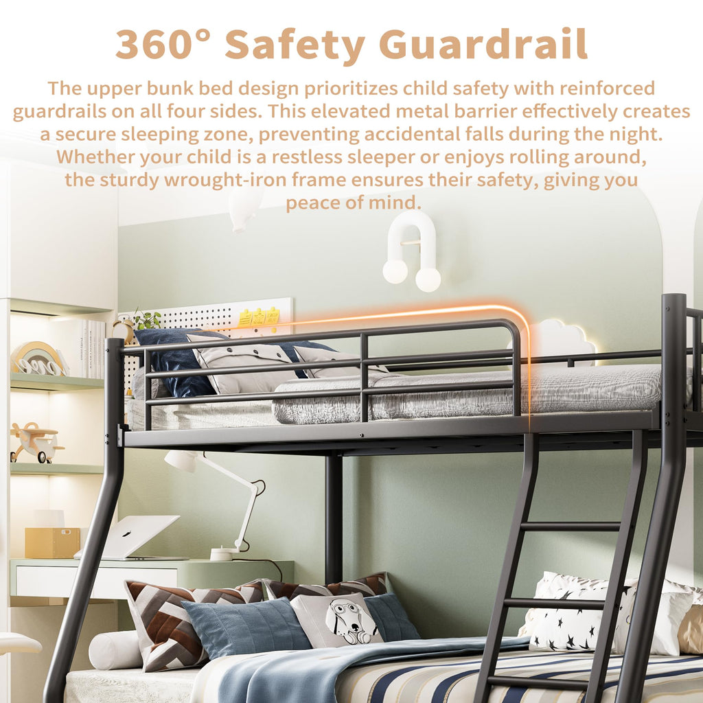 Twin Over Full Size Bunk Bed with Guardrail & Ladder Z827