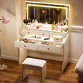 White Vanity Desk with LED Lights Mirror and 5 Drawers M4136