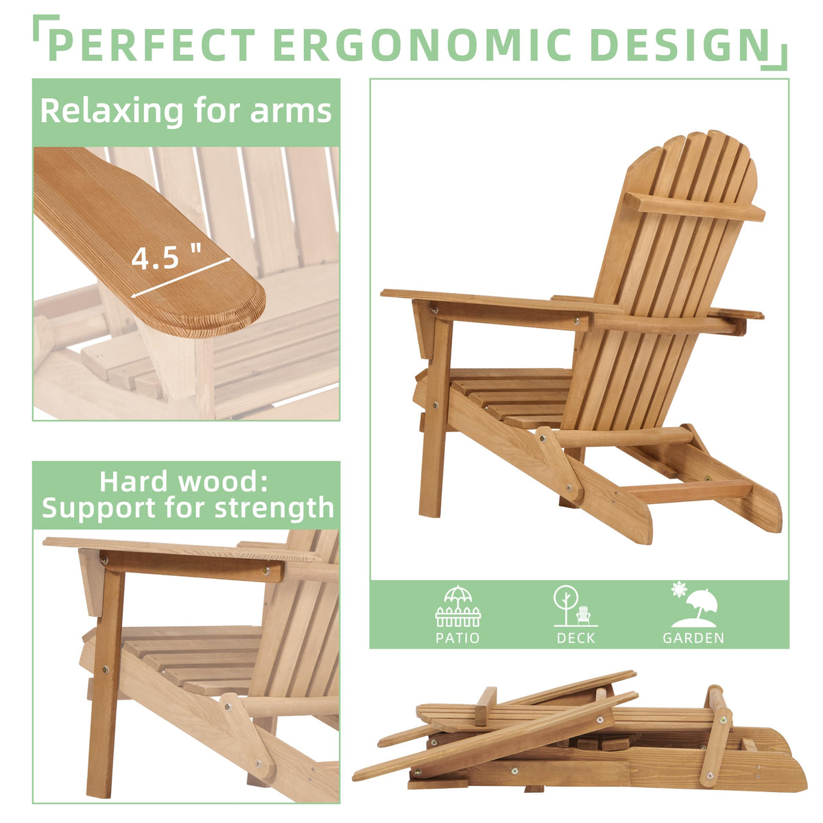 Wooden Folding Adirondack Chair Set of 2 O822
