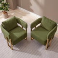 Green Teddy Upholstered Arm Chairs Set of 2 with Metal Legs R78108