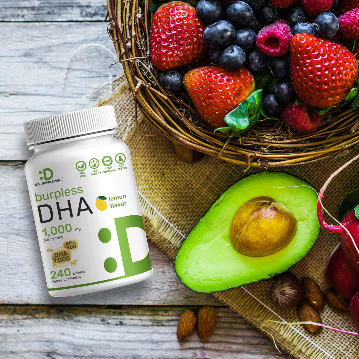240 Softgels Lemon Flavor DHA 1000mg EPA 500mg Omega-3 Softgels X1004