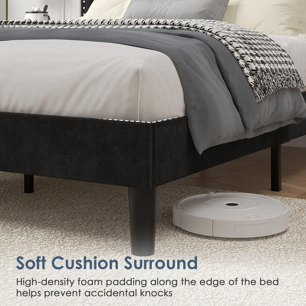 Twin Size Black Platform Bed Frame with Adjustable Upholstered Headboard D375