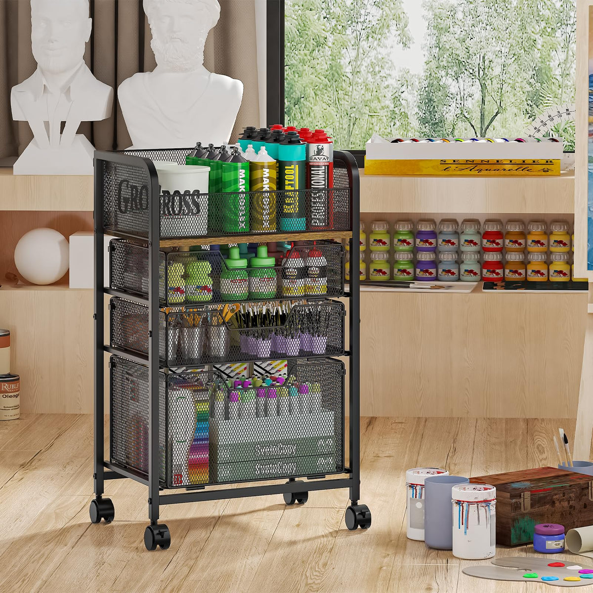 4-Tier Rolling Utility Cart with 3 Drawers T297