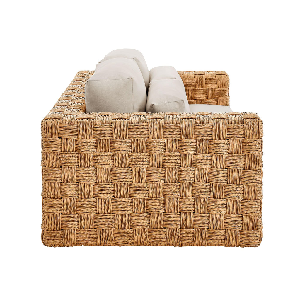 Natural Light Gray Wicker Rattan Outdoor Loveseat with Cushions N6336