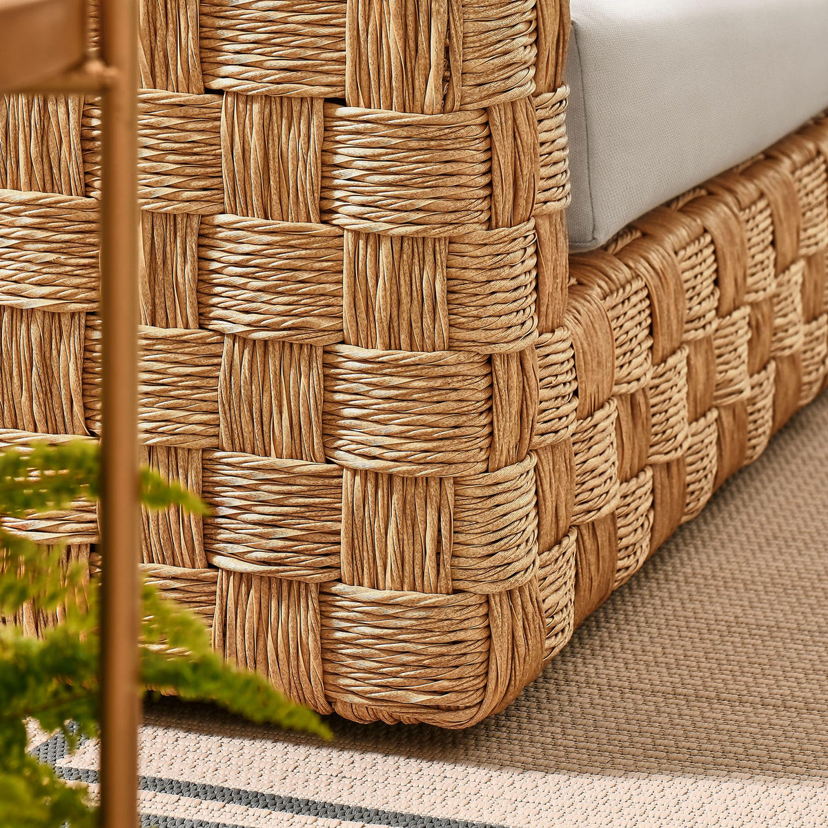 Natural Light Gray Wicker Rattan Outdoor Loveseat with Cushions N6336