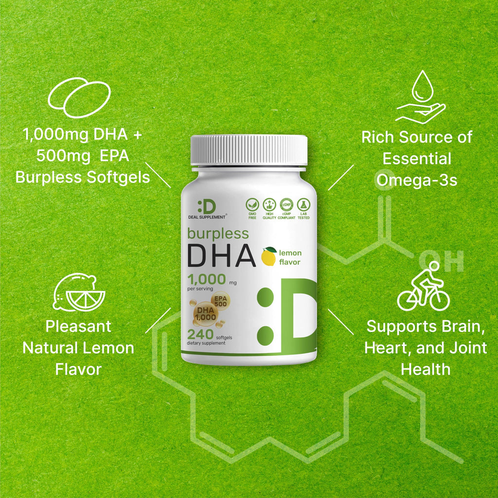 240 Softgels Lemon Flavor DHA 1000mg EPA 500mg Omega-3 Softgels X1004